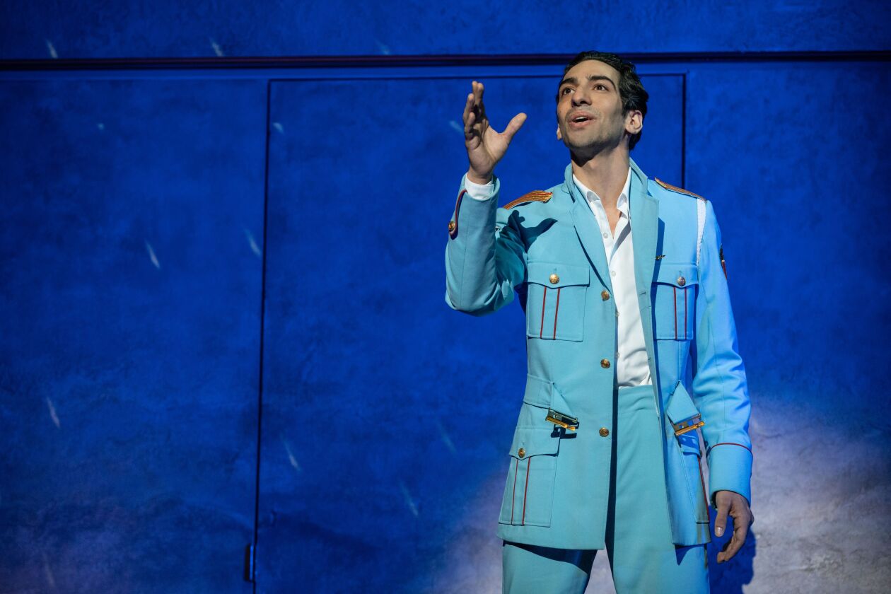 Joe Joseph stars as Haled, a young trumpeter who finds romance in the jazz strains of Chet Baker and in the Israeli town where he is stranded for the night in “The Band’s Visit.”